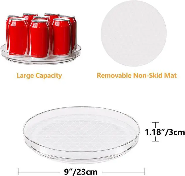 Alt view image 4 of 7 - 2 Pack Lazy Susan Turntable Organizer with Non-Slip Mat, 9 Inch, Clear | 360 Rotating, Easy Clean, Spice Rack for Kitchen Counter, Pantry Cabinet, Fridge, Spinning Tray for Bathroom, Makeup Vanity