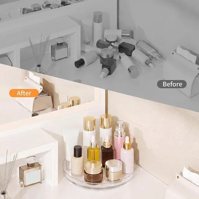 Alt view image 7 of 7 - 2 Pack Lazy Susan Turntable Organizer with Non-Slip Mat, 9 Inch, Clear | 360 Rotating, Easy Clean, Spice Rack for Kitchen Counter, Pantry Cabinet, Fridge, Spinning Tray for Bathroom, Makeup Vanity