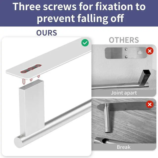 Alt view image 3 of 7 - Jesginboo Paper Towel Holder Under Cabinet, Self Adhesive, Brushed Nickel | Self Adhesive Paper Towel Holder No Drill, Stainless Steel Paper Towel Rack, Papertowel Roll Holder for Kitchen Bathroom