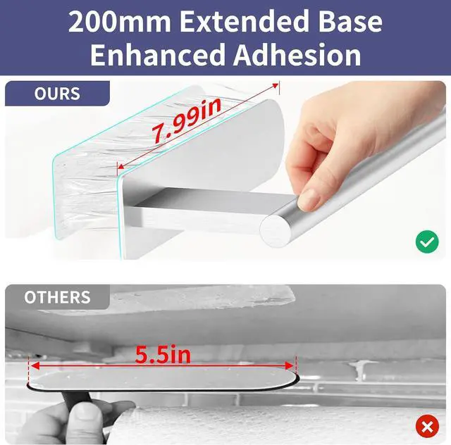 Alt view image 2 of 7 - Jesginboo Paper Towel Holder Under Cabinet, Self Adhesive, Brushed Nickel | Self Adhesive Paper Towel Holder No Drill, Stainless Steel Paper Towel Rack, Papertowel Roll Holder for Kitchen Bathroom