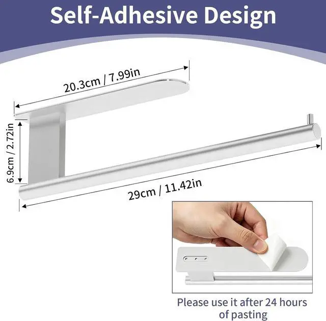 Alt view image 6 of 7 - Jesginboo Paper Towel Holder Under Cabinet, Self Adhesive, Brushed Nickel | Self Adhesive Paper Towel Holder No Drill, Stainless Steel Paper Towel Rack, Papertowel Roll Holder for Kitchen Bathroom