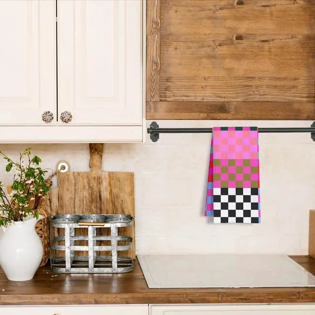 Alt view image 2 of 6 - Preppy Checkered Kitchen Towels, Vibrant Funky Checkered Dish Tea Towels, Retro Trendy Plaid Checkerboard Decorative Hand Towel for Bathroom Kitchen Spa Gym, 16x24 Inch