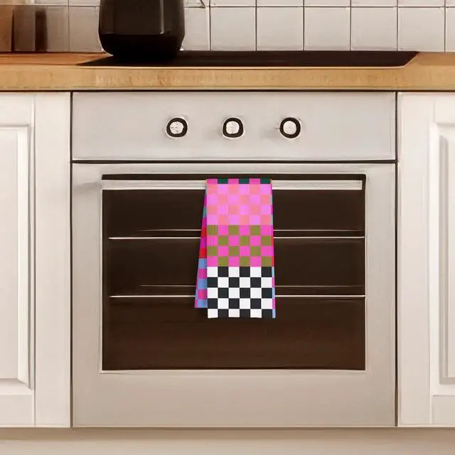 Alt view image 3 of 6 - Preppy Checkered Kitchen Towels, Vibrant Funky Checkered Dish Tea Towels, Retro Trendy Plaid Checkerboard Decorative Hand Towel for Bathroom Kitchen Spa Gym, 16x24 Inch