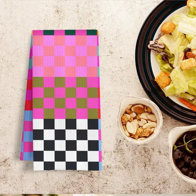 Alt view image 4 of 6 - Preppy Checkered Kitchen Towels, Vibrant Funky Checkered Dish Tea Towels, Retro Trendy Plaid Checkerboard Decorative Hand Towel for Bathroom Kitchen Spa Gym, 16x24 Inch