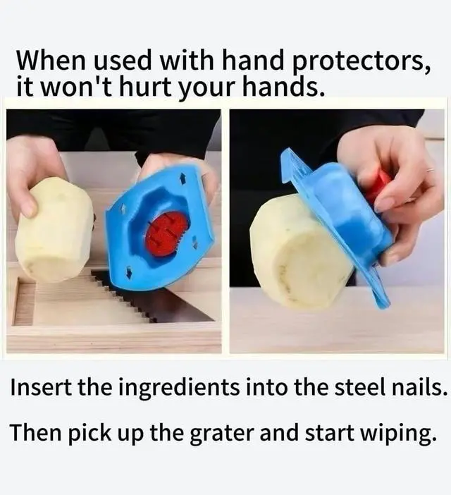 Alt view image 3 of 7 - Korean Carrot Julienne Shredder Solid Wood Food Grater, Non-Detachable Stainless Steel Blade Veggie Cutter with Safety Hand Guard, For Potato Radish Onion Slicing & Shredding