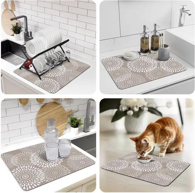 Alt view image 7 of 7 - Dish Drying Mat Absorbent Kitchen Counter Mat Rubber Backing Draining Mat | Easy to Clean Kitchen Accessories Dish Rack Pad for Dishes, Utensils, Countertops, Sinks 15" x 18" Khaki