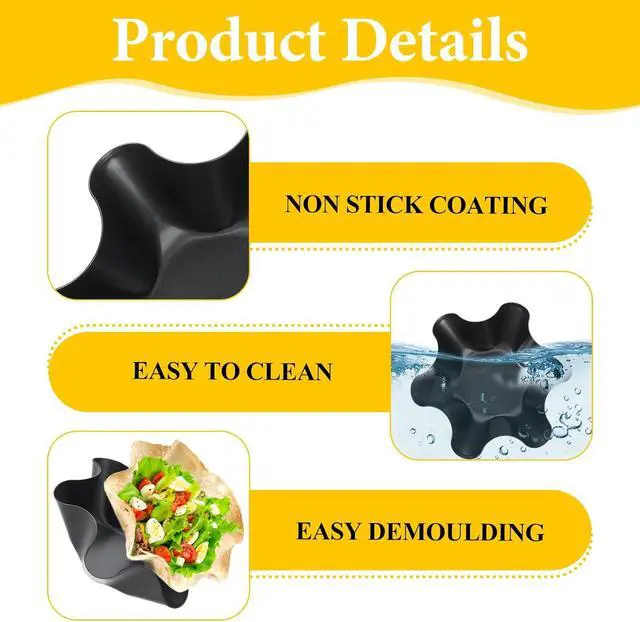 Alt view image 3 of 7 - Dimeho 4 Pack Taco Salad Bowl Maker Molds Non Stick Carbon Steel Tortilla Maker Shell Pans Tostada Baking Molds for Frying Salad Home Cooking & Entertaining