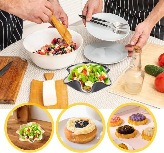Alt view image 4 of 7 - Dimeho 4 Pack Taco Salad Bowl Maker Molds Non Stick Carbon Steel Tortilla Maker Shell Pans Tostada Baking Molds for Frying Salad Home Cooking & Entertaining