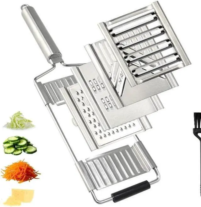 Main image of 4-in-1 Mandoline Slicer, Stainless Steel Vegetable Cutter for Kitchen | Cheese Grater,Julienne,Slicer&Shredder with Cleaning Brush, Dishwasher Compatible