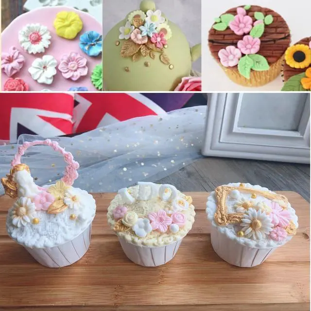 Alt view image 2 of 7 - Silicone Cake Mold Set -8 Pcs, Rose Butterfly Daisy Rose Leaf and Mini Flowers Fondant Candy for Chocolate Polymer Clay Soap Crafting Projects Cake Decoration