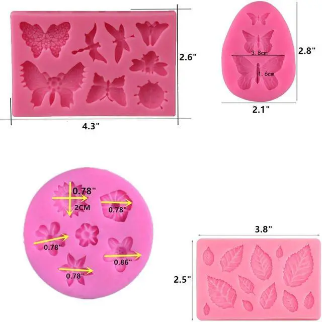 Alt view image 5 of 7 - Silicone Cake Mold Set -8 Pcs, Rose Butterfly Daisy Rose Leaf and Mini Flowers Fondant Candy for Chocolate Polymer Clay Soap Crafting Projects Cake Decoration