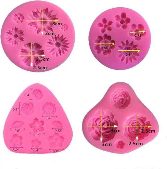 Alt view image 4 of 7 - Silicone Cake Mold Set -8 Pcs, Rose Butterfly Daisy Rose Leaf and Mini Flowers Fondant Candy for Chocolate Polymer Clay Soap Crafting Projects Cake Decoration