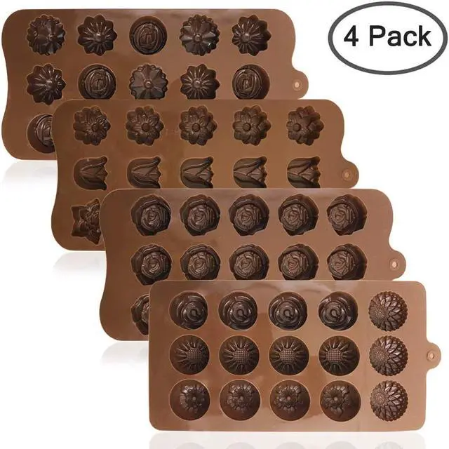 Alt view image 2 of 7 - 4 Pack Flower Shape Silicone Molds Chocolate Candy Mold, DanziX Silicone Mold for Christmas,Wedding,Festival, Parties, DIY Enthusiasts-15 Cavity