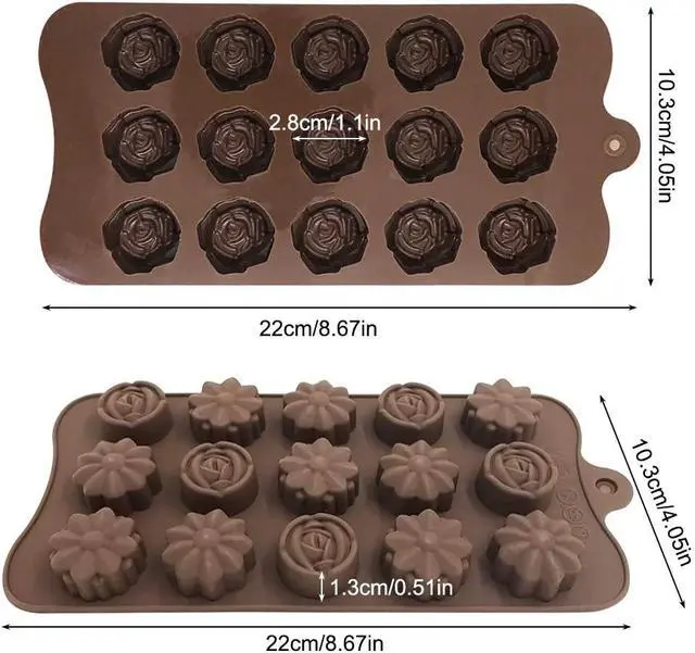 Alt view image 3 of 7 - 4 Pack Flower Shape Silicone Molds Chocolate Candy Mold, DanziX Silicone Mold for Christmas,Wedding,Festival, Parties, DIY Enthusiasts-15 Cavity