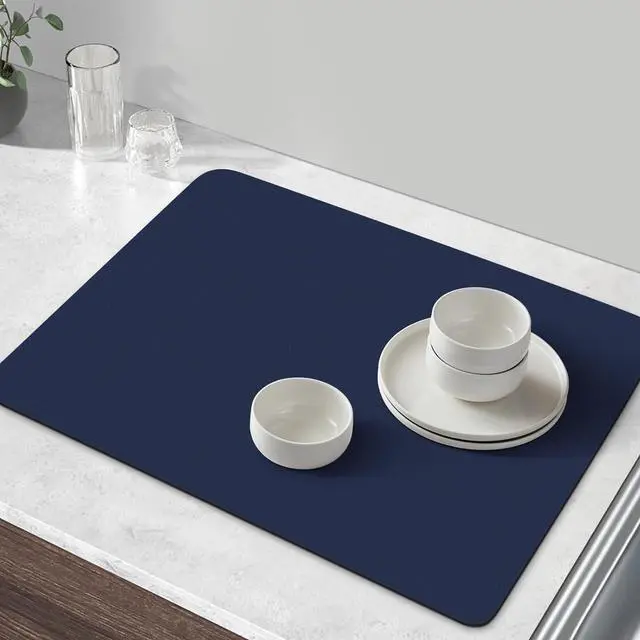 Alt view image 6 of 7 - Coffee Mat Super Absorbent Dish Drying Mat Coffee Bar Mat 12"x 19", Blue | Match with Coffee Machine Accessories Large Drying Mats for Kitchen Counter