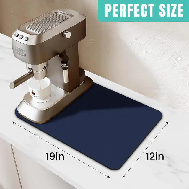 Alt view image 2 of 7 - Coffee Mat Super Absorbent Dish Drying Mat Coffee Bar Mat 12"x 19", Blue | Match with Coffee Machine Accessories Large Drying Mats for Kitchen Counter