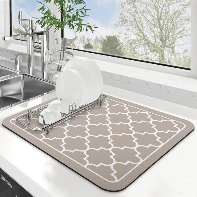 Main image of Dish Drying Mat Absorbent Dish Drying Mats for Kitchen Counter 15"x 18" | Stylish Khaki, Easy Clean Mat Large Dish Drying Mats Kitchen Drying Mat