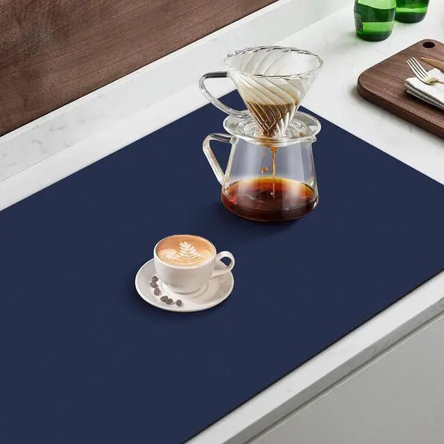Alt view image 5 of 7 - Coffee Mat Super Absorbent Dish Drying Mat Coffee Bar Mat 12"x 19", Blue | Match with Coffee Machine Accessories Large Drying Mats for Kitchen Counter