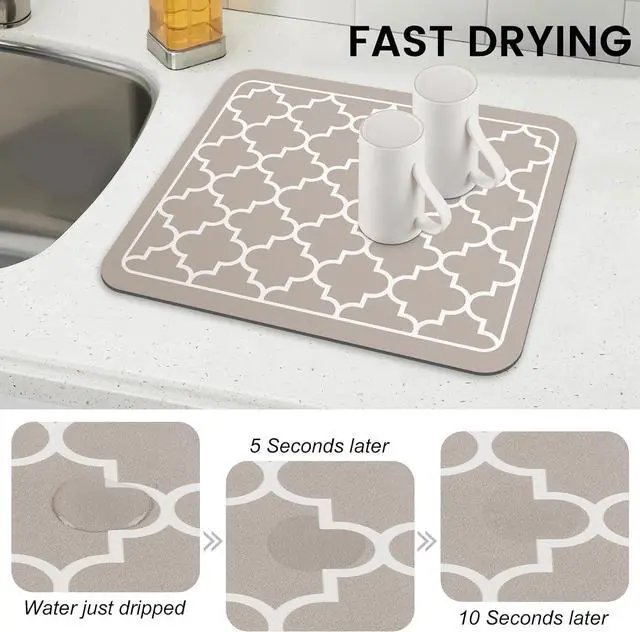 Alt view image 4 of 7 - Dish Drying Mat Absorbent Dish Drying Mats for Kitchen Counter 15"x 18" | Stylish Khaki, Easy Clean Mat Large Dish Drying Mats Kitchen Drying Mat