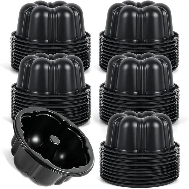 Main image of 50-Pack Disposable 4 inch cake pan - Small Cake Pans Flower Shape, Jello Mold, Mini Flan Molds, Moldes para Flan, Moldes Para Gelatinas for Baking - Food Safe PET, Easy to Clean