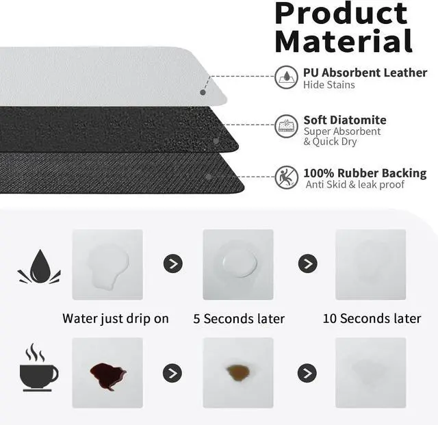 Alt view image 2 of 6 - HotLive Coffee Mat - Absorbent Hide Stain Rubber Backed Dish Drying Mat for Kitchen Counter - Bar Mats for Countertops Accessories Fit Under Coffee Maker Espresso Machine