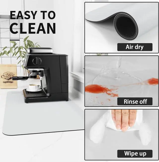 Alt view image 4 of 6 - HotLive Coffee Mat - Absorbent Hide Stain Rubber Backed Dish Drying Mat for Kitchen Counter - Bar Mats for Countertops Accessories Fit Under Coffee Maker Espresso Machine