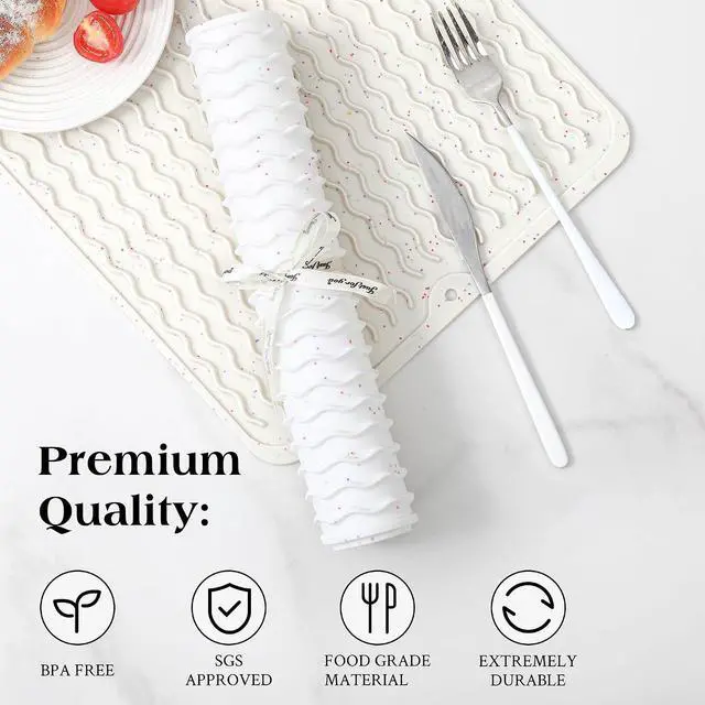 Alt view image 4 of 7 - CAKETIME 2 Pack Multicolor Silicone Dish Drying Mat for Kitchen Counter Home Dining Placemats Waterproof Hot Pads Trivet Tray Dishes Rack Drainers Crafts Coffee Accessories Funny Gifts for Women