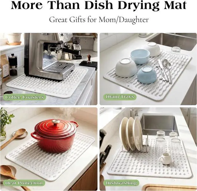 Alt view image 6 of 7 - CAKETIME 2 Pack Multicolor Silicone Dish Drying Mat for Kitchen Counter Home Dining Placemats Waterproof Hot Pads Trivet Tray Dishes Rack Drainers Crafts Coffee Accessories Funny Gifts for Women