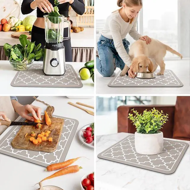 Alt view image 6 of 7 - Dish Drying Mat Absorbent Dish Drying Mats for Kitchen Counter 15"x 18" | Stylish Khaki, Easy Clean Mat Large Dish Drying Mats Kitchen Drying Mat