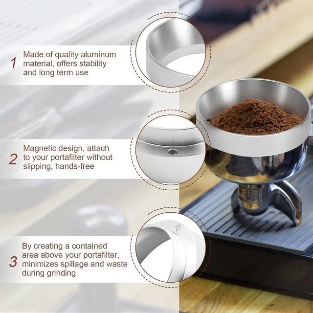 Alt view image 2 of 7 - 49mm Espresso Dosing Funnel, Aluminum Coffee Powder Dosing Funnel with, Handmade Coffee Maker Replacement Accessories(Silver)