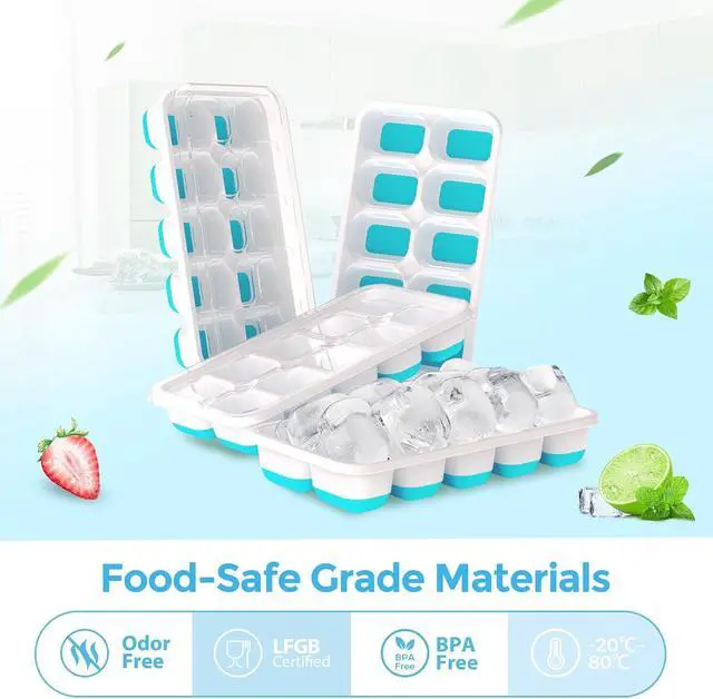 Alt view image 2 of 6 - DOQAUS Ice Cube Tray with Lids, 4 Pack Silicone Ice Trays for Freezer | Stackable BPA & LFGB Safe, Easy Release for Kitchen, RV, Cocktail, Coffee, Soup & Food
