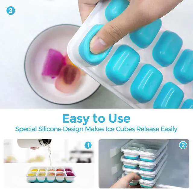 Alt view image 3 of 6 - DOQAUS Ice Cube Tray with Lids, 4 Pack Silicone Ice Trays for Freezer | Stackable BPA & LFGB Safe, Easy Release for Kitchen, RV, Cocktail, Coffee, Soup & Food