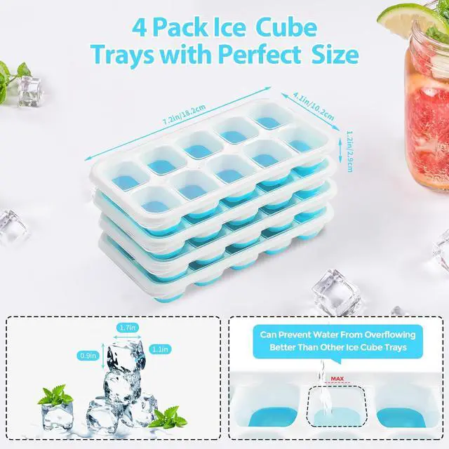 Alt view image 4 of 6 - DOQAUS Ice Cube Tray with Lids, 4 Pack Silicone Ice Trays for Freezer | Stackable BPA & LFGB Safe, Easy Release for Kitchen, RV, Cocktail, Coffee, Soup & Food