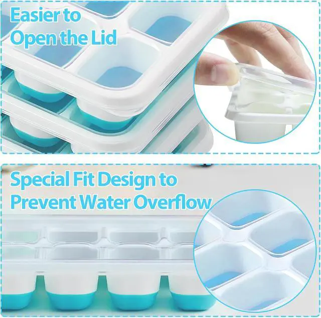 Alt view image 5 of 6 - DOQAUS Ice Cube Tray with Lids, 4 Pack Silicone Ice Trays for Freezer | Stackable BPA & LFGB Safe, Easy Release for Kitchen, RV, Cocktail, Coffee, Soup & Food