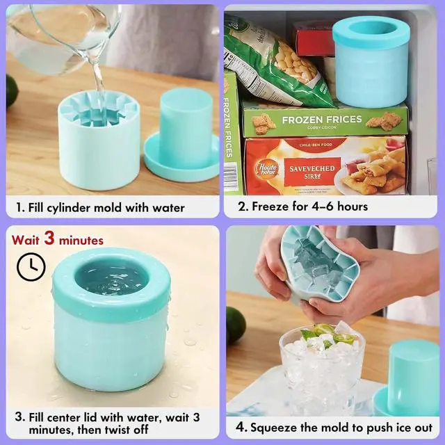 Alt view image 5 of 7 - Set of 2 Mini Ice Cylinder, Silicone Nugget Ice Maker Squeeze & Release