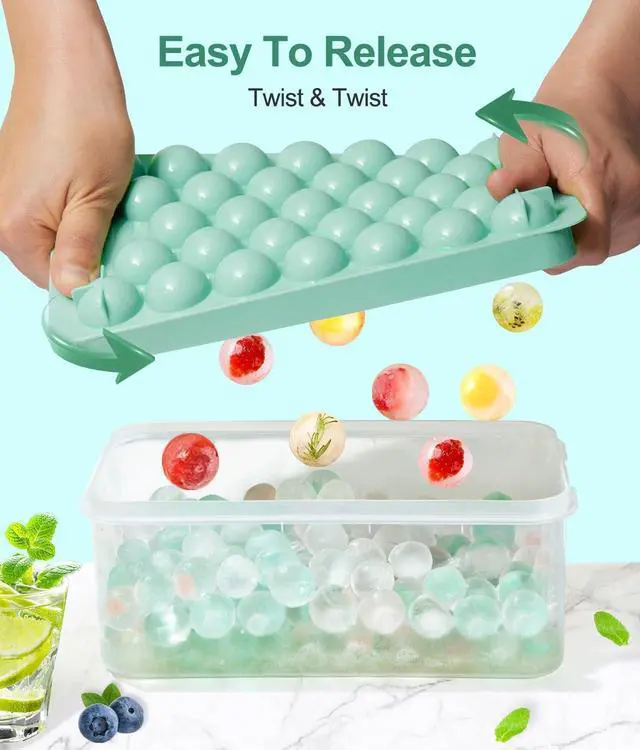 Alt view image 4 of 7 - Round Ice Cube Trays with Lid and Bin (2-Pack) - Ice Trays for Freezer,BPA-Free Stackable Ice Ball Maker Mold for Freezer, Makes 62 Ice Balls for Cocktails, Whiskey, Coffee & Parties