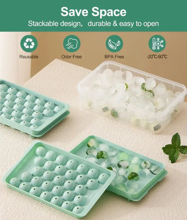 Alt view image 5 of 7 - Round Ice Cube Trays with Lid and Bin (2-Pack) - Ice Trays for Freezer,BPA-Free Stackable Ice Ball Maker Mold for Freezer, Makes 62 Ice Balls for Cocktails, Whiskey, Coffee & Parties