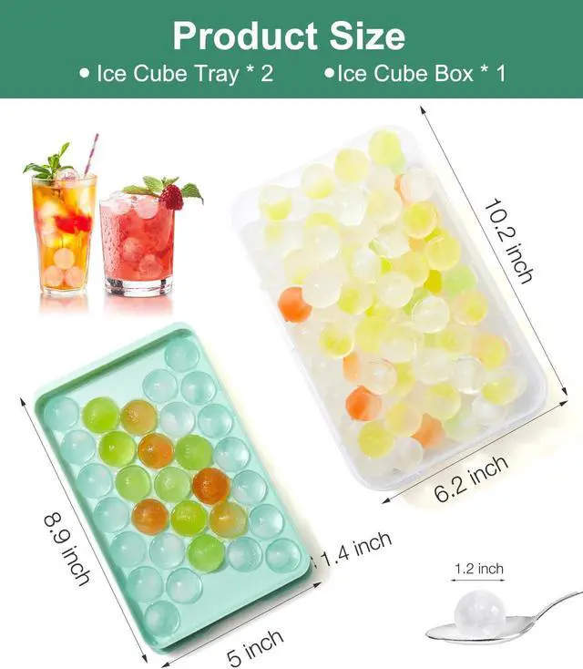 Alt view image 6 of 7 - Round Ice Cube Trays with Lid and Bin (2-Pack) - Ice Trays for Freezer,BPA-Free Stackable Ice Ball Maker Mold for Freezer, Makes 62 Ice Balls for Cocktails, Whiskey, Coffee & Parties