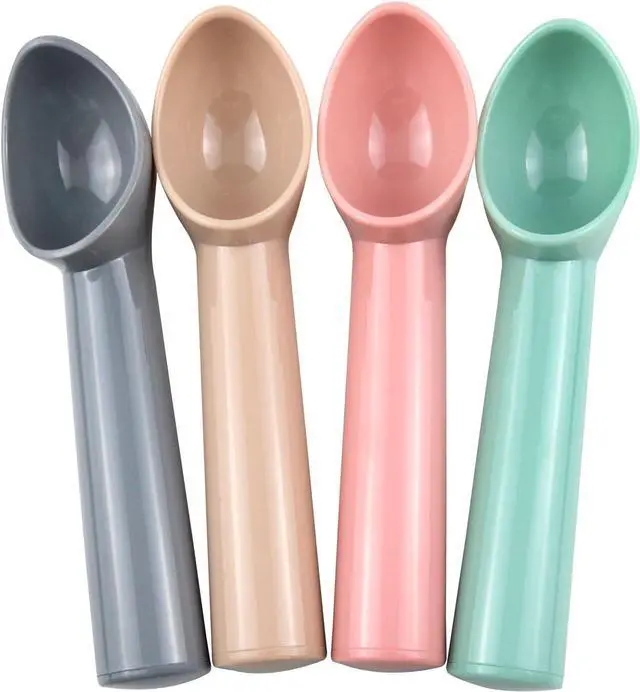 Main image of Xhziy 4 Pack Plastic Ice Cream Scoop, Small Fruit Baller for Watermelon | 7.09 x 1.18 Inch Polypropylene Design; Smooth Curved Bowl; Easy-Clean One-Piece Build; 4 Colors for Sorbet and Cupcakes