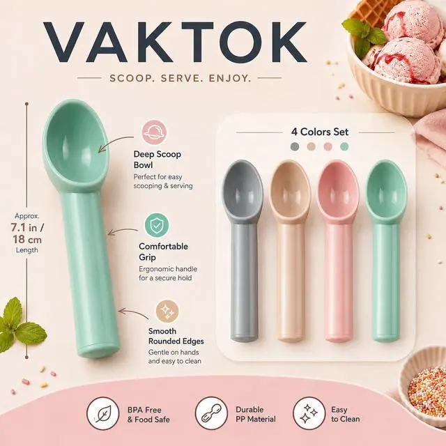 Alt view image 4 of 7 - Xhziy 4 Pack Plastic Ice Cream Scoop, Small Fruit Baller for Watermelon | 7.09 x 1.18 Inch Polypropylene Design; Smooth Curved Bowl; Easy-Clean One-Piece Build; 4 Colors for Sorbet and Cupcakes