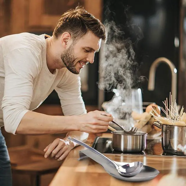 Alt view image 6 of 7 - VanlonPro Stainless Steel Spoon Rest, Spatula Ladle Holder, Stainless Steel Utensil Spoon Rest Holder, Brushed Finish, Dishwasher Safe 9.8 x 3.7 Inch (Silver 1PC)