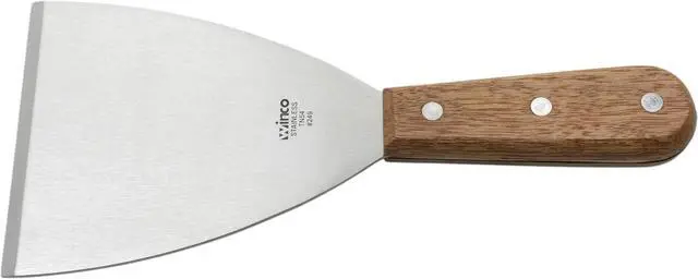 Main image of Winco Blade Scraper, 4.5-Inch by 4-Inch,Stainless Steel, Brown,Medium | Dishwasher safe, Durable blade and handle, For griddles, dough, bench work and food-prep surface scraping