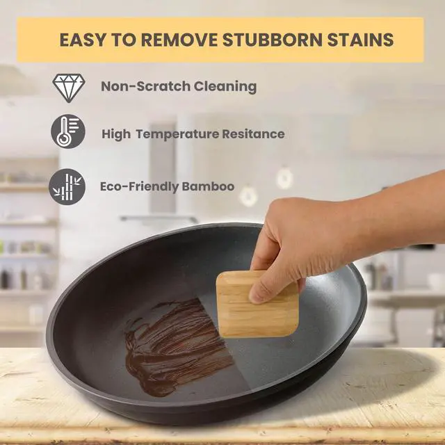 Alt view image 2 of 7 - Bamboo Pan & Pot Scraper Tool,6 Pcs Dish Scraper for Kitchen, | Size 2.8" x 2.4" Clean Pans, Dishes, Bowls, and Plates, Removes Food Effectively Without Scratching