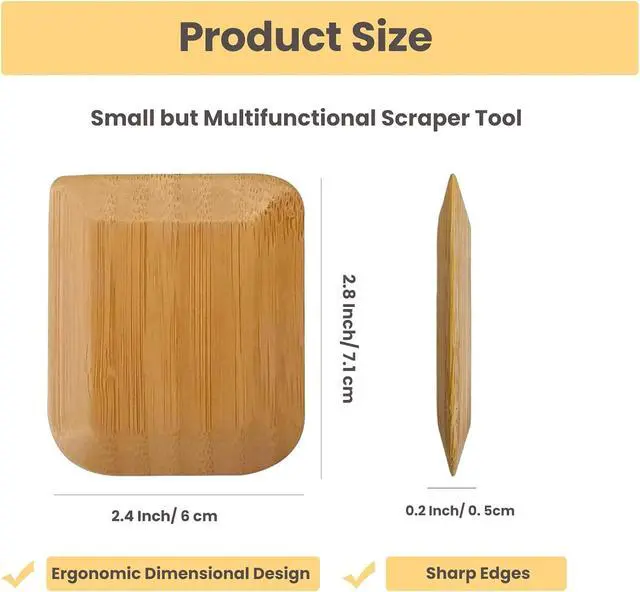 Alt view image 6 of 7 - Bamboo Pan & Pot Scraper Tool,6 Pcs Dish Scraper for Kitchen, | Size 2.8" x 2.4" Clean Pans, Dishes, Bowls, and Plates, Removes Food Effectively Without Scratching