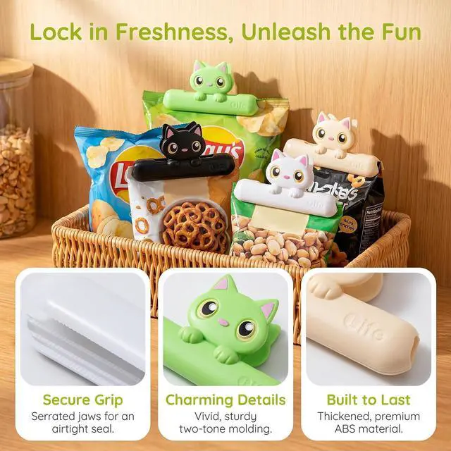Alt view image 5 of 7 - Cute Chip Clips, Set of 4 Sealing Cat Bag Clips for Food | Fun Cat Shaped Chip Clip, Upgrade Wide Open Bag Clip for Food Storage and Kitchen Snacks, Fun Party Decorations