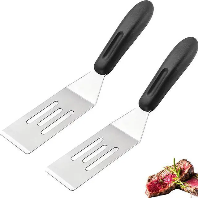 Main image of 2-Pieces Small Metal Spatula Set, Mini Metal Spatulas for Kitchen Use, Stainless Steel Spatula for Flipping, Serving & Turning Pancakes, Eggs, Brownies, Cookies, Cakes & Desserts (2 PC SLOTTED)