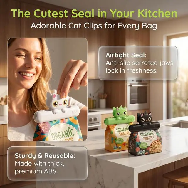 Alt view image 7 of 7 - Cute Chip Clips, Set of 4 Sealing Cat Bag Clips for Food | Fun Cat Shaped Chip Clip, Upgrade Wide Open Bag Clip for Food Storage and Kitchen Snacks, Fun Party Decorations
