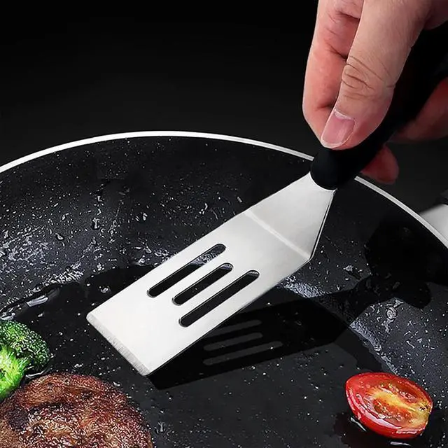 Alt view image 4 of 7 - 2-Pieces Small Metal Spatula Set, Mini Metal Spatulas for Kitchen Use, Stainless Steel Spatula for Flipping, Serving & Turning Pancakes, Eggs, Brownies, Cookies, Cakes & Desserts (2 PC SLOTTED)