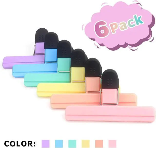 Alt view image 2 of 7 - Tamaki 6 Pack Chip Clips, Food Clips, 6 x 3.5 Inch, Pastel | Plastic Heavy Duty Seal Grip