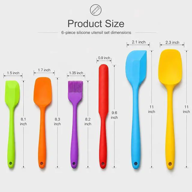 Alt view image 2 of 7 - 6-Piece Premium Silicone Spatula Set - Heat Resistant, Dishwasher Safe Turner, Nonstick Silicone Spatulas for Kitchen Use, Cooking